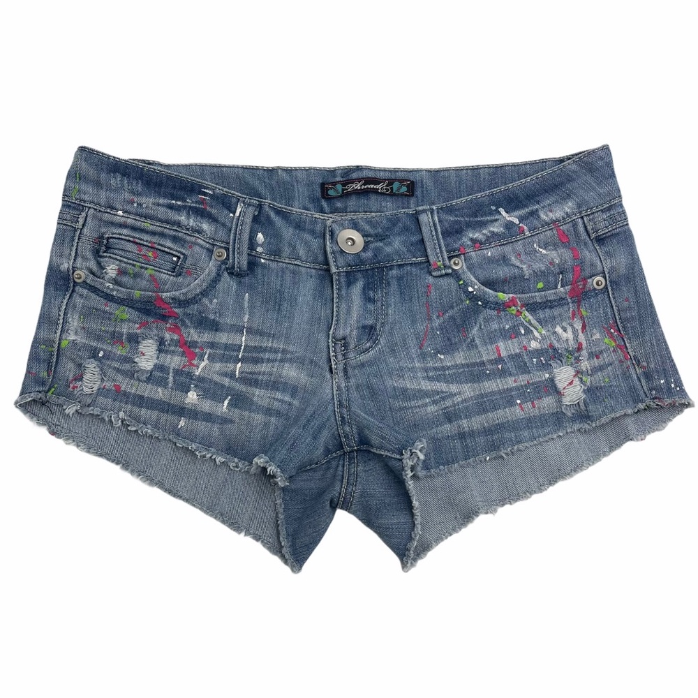 🎨Hot Topic Paint Splatter Distressed Denim Shortie Shorts🎨